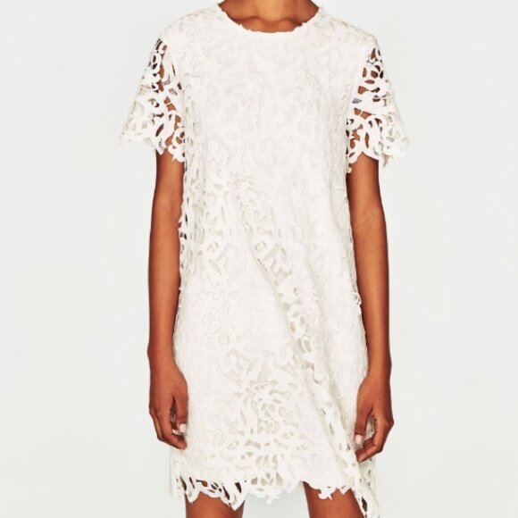 Zara Off White Lace Front Shift Dress, NWT, S - Picture 2 of 16